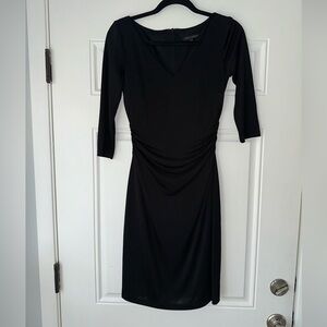 David Meister V neck dress mini ruched bodycon cocktail size 4